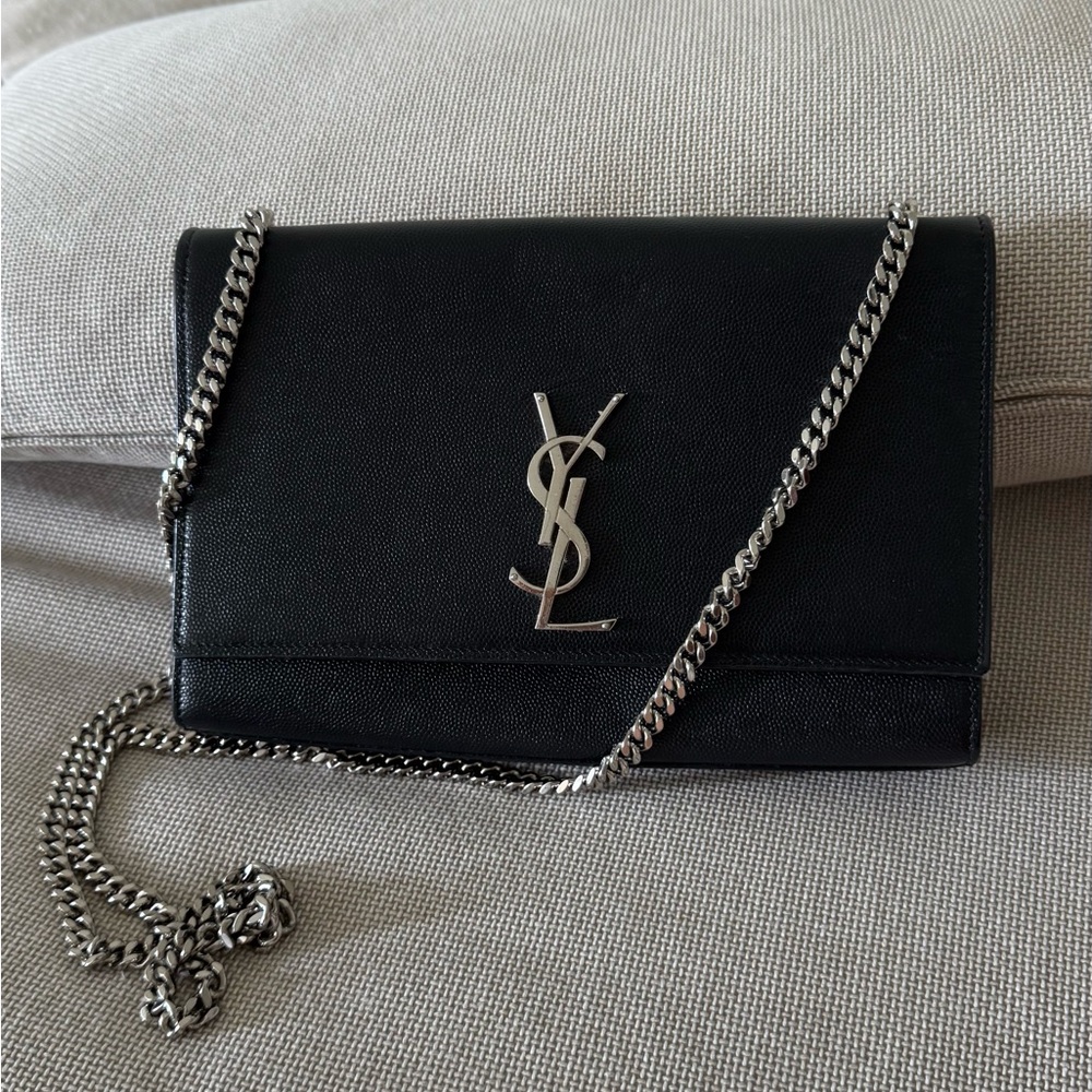 Saint Laurent Black Clutch with Silver Chain
